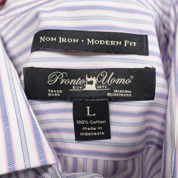 PRONTO UOMO NON IRON MODERN FIT STRIPED BUTTON DOWN SHIRT MENS L LARGE - Picture 6 of 6